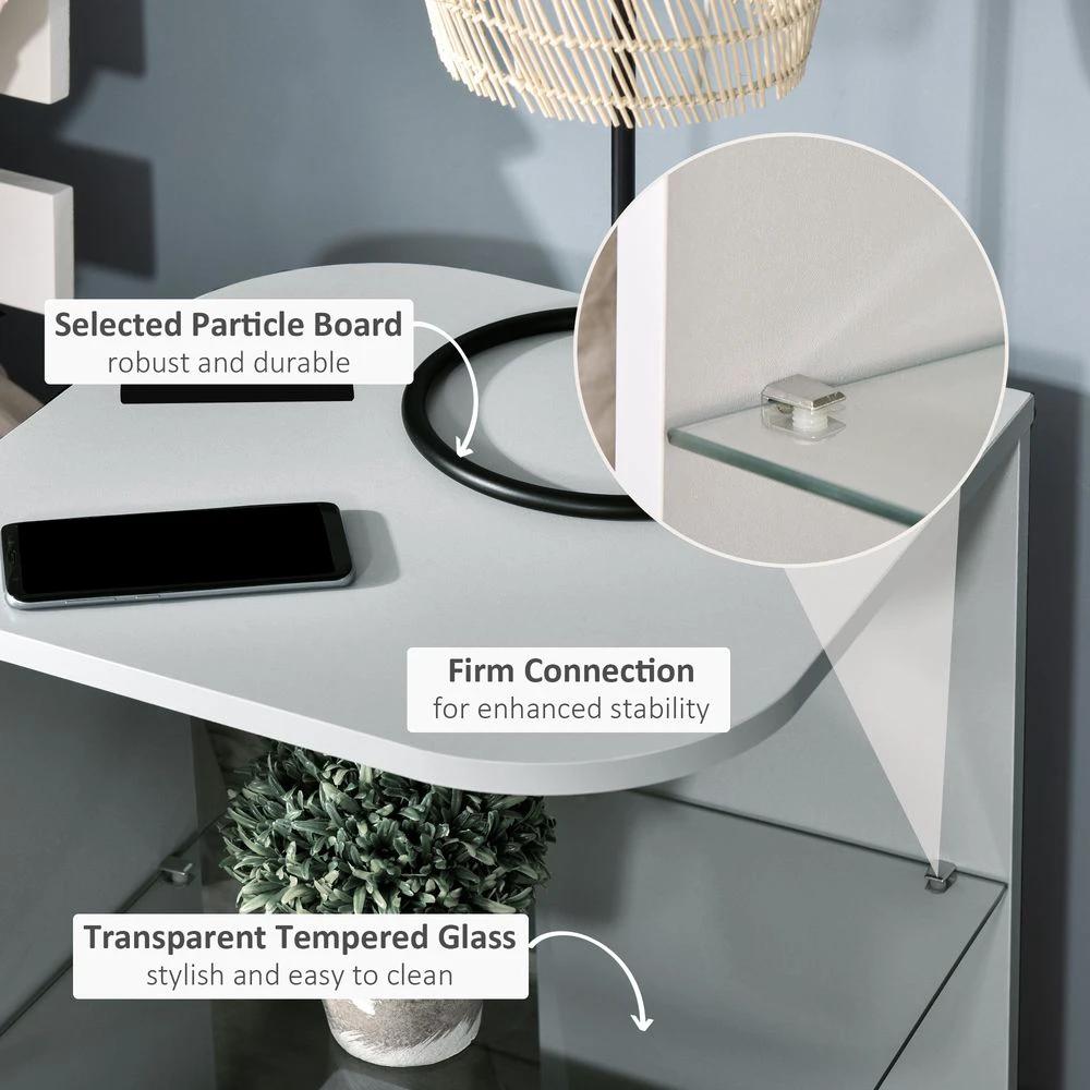 Modern Side Table Three Layer Bedside Table w/ Storage Shelves, Grey by HOMCOM
