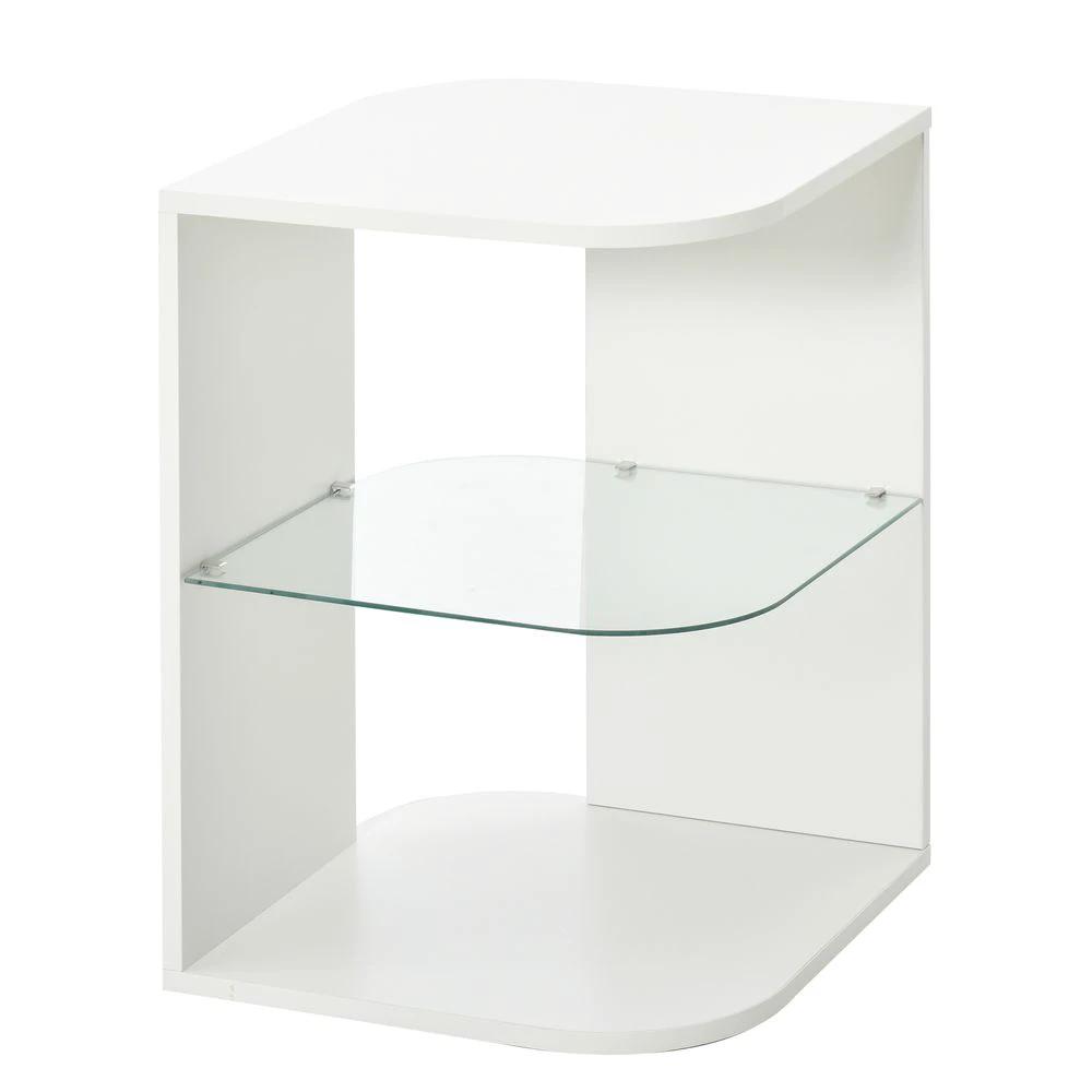 Modern Side Table Three Layer Bedside Table w/ Storage Shelves, White by HOMCOM