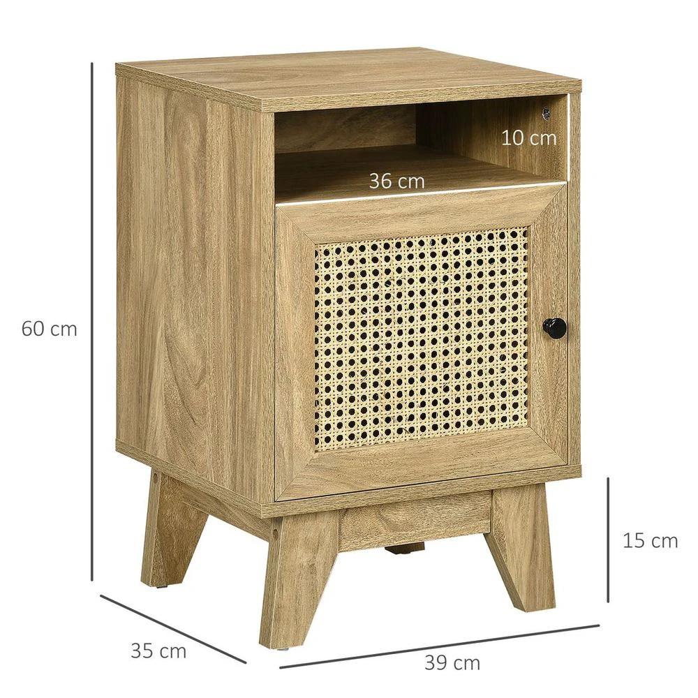 Nightstand, Bedside Table with Drawer and Shelf, End Table with Rattan Element by HOMCOM