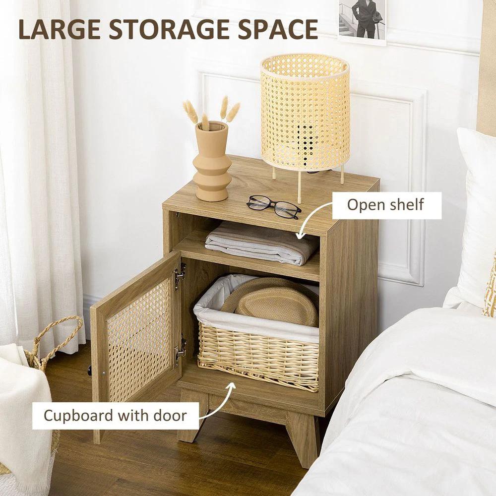 Nightstand, Bedside Table with Drawer and Shelf, End Table with Rattan Element by HOMCOM