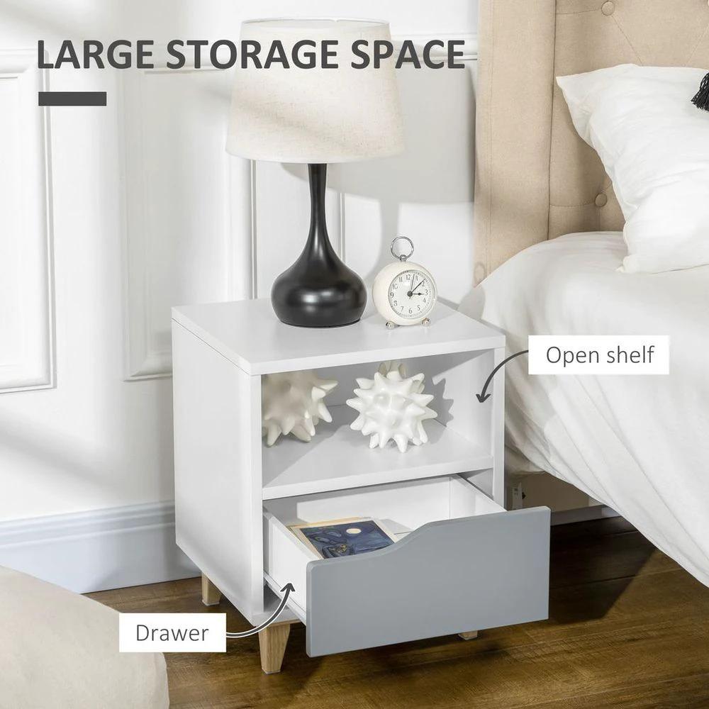 Nightstand, Bedside Table with Drawer and Shelf for Living Room, Bedroom by HOMCOM