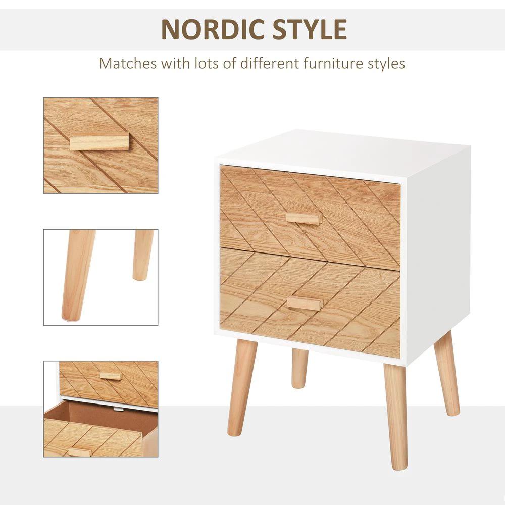 Nordic Style 2 Drawers Side Cabinet Wooden Bedside Table Storage Chest by HOMCOM