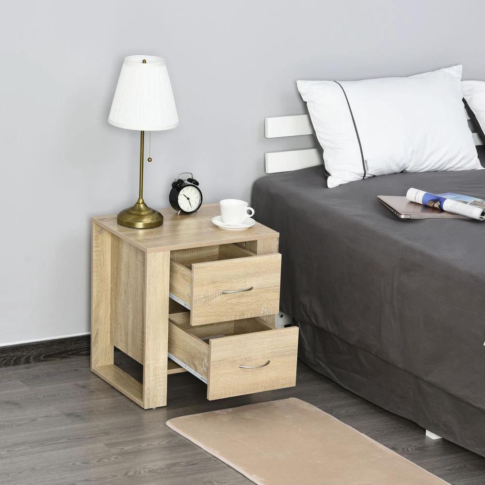 Particle Board 2-Drawer Bedside Table Natural by HOMCOM