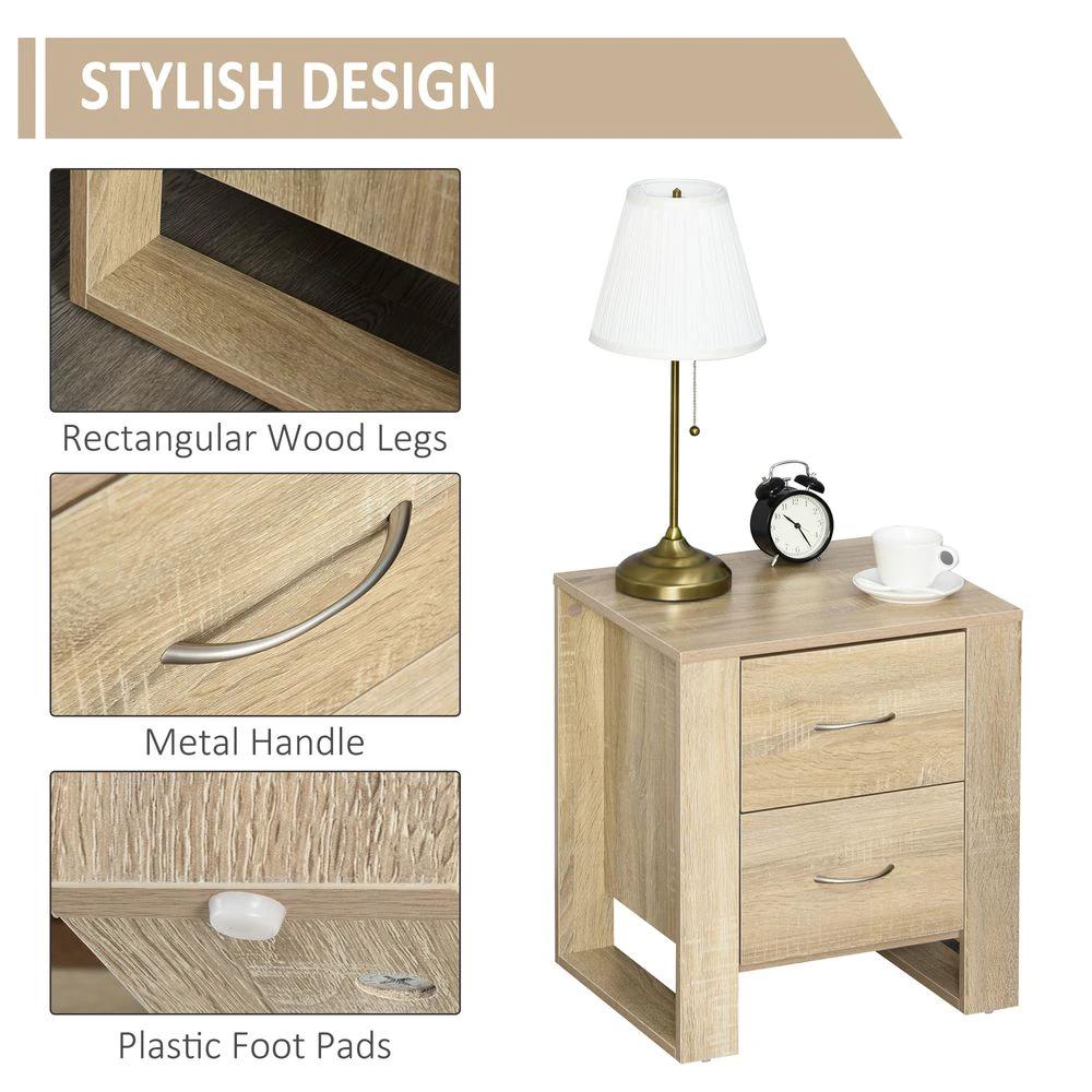 Particle Board 2-Drawer Bedside Table Natural by HOMCOM