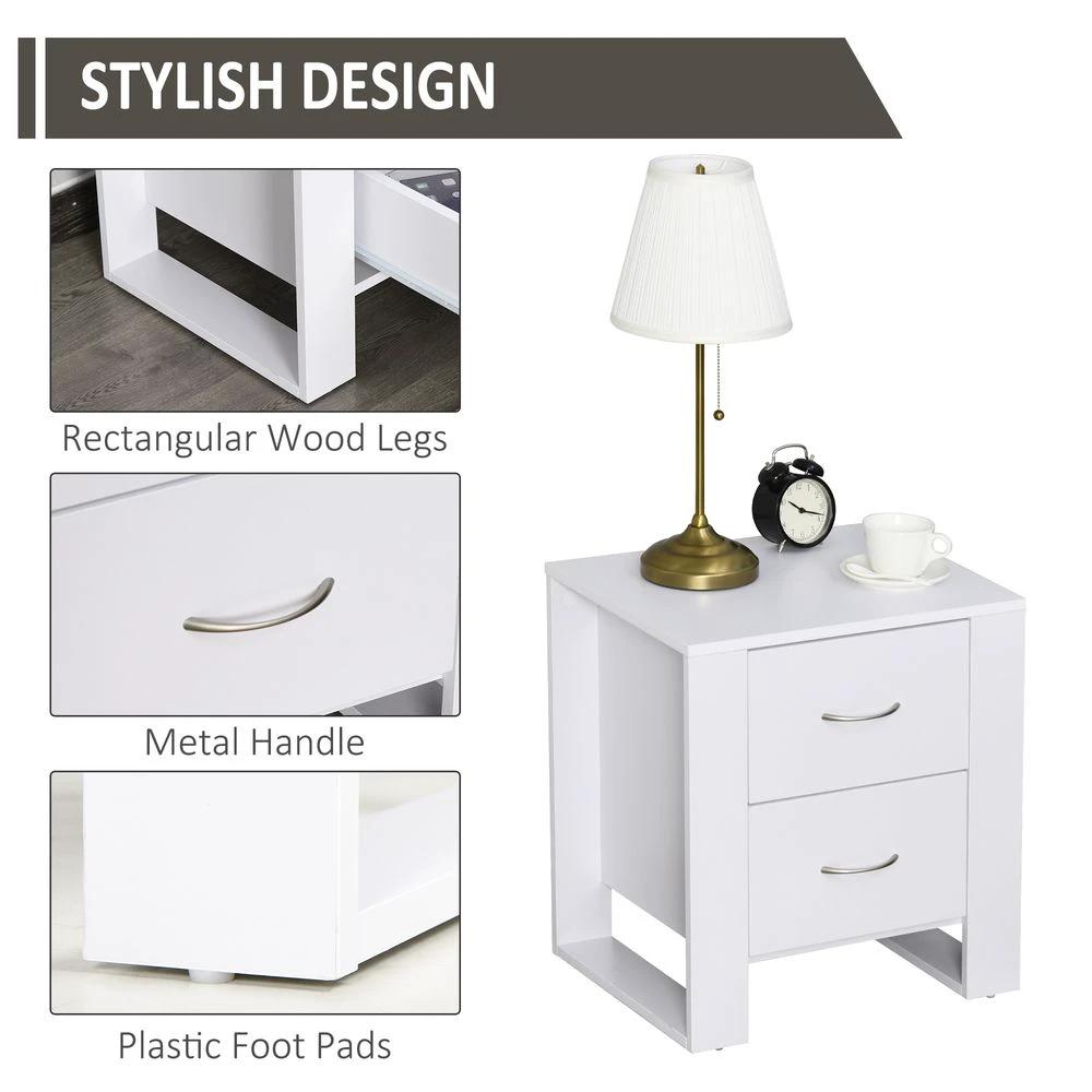 Particle Board 2-Drawer Bedside Table White by HOMCOM
