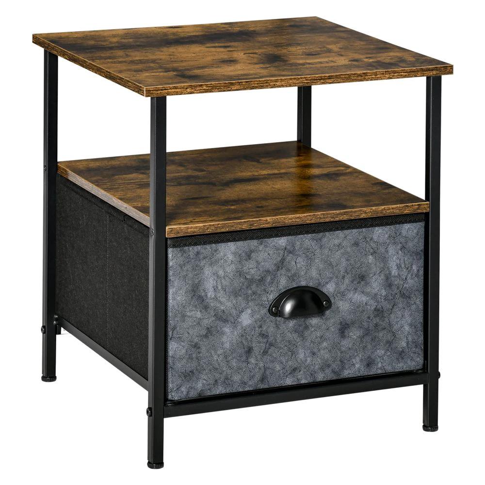 Side Table Vintage Nightstand Coffee Table w/ Drawer for Living Room by HOMCOM