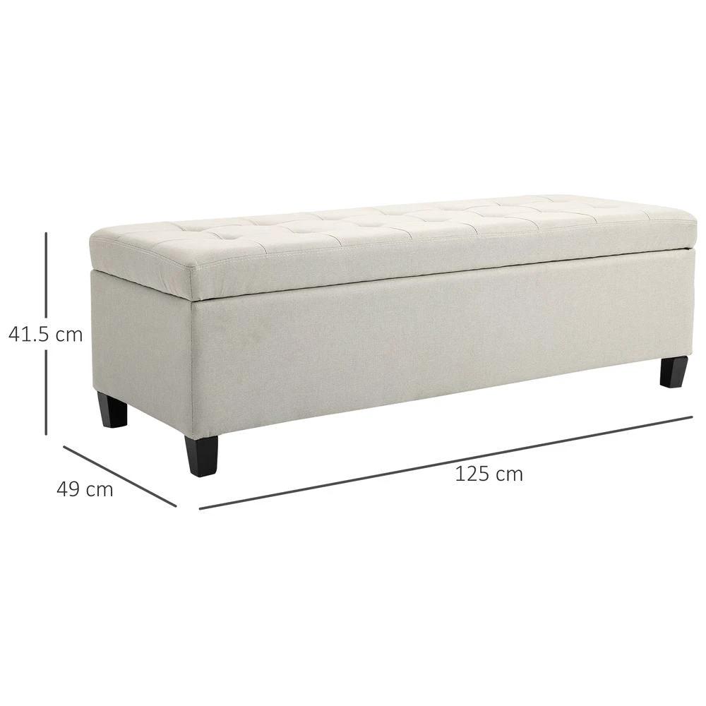 HOMCOM Linen Storage Ottoman Bench Padded w/ Tufting Hinged Lid Wood Frame Feet - Uncategorized Bench