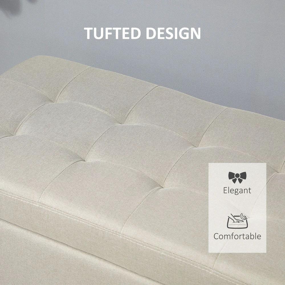 HOMCOM Linen Storage Ottoman Bench Padded w/ Tufting Hinged Lid Wood Frame Feet - Uncategorized Bench