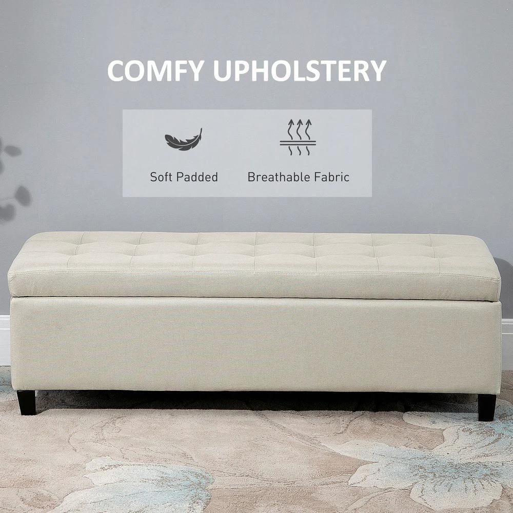 HOMCOM Linen Storage Ottoman Bench Padded w/ Tufting Hinged Lid Wood Frame Feet - Uncategorized Bench