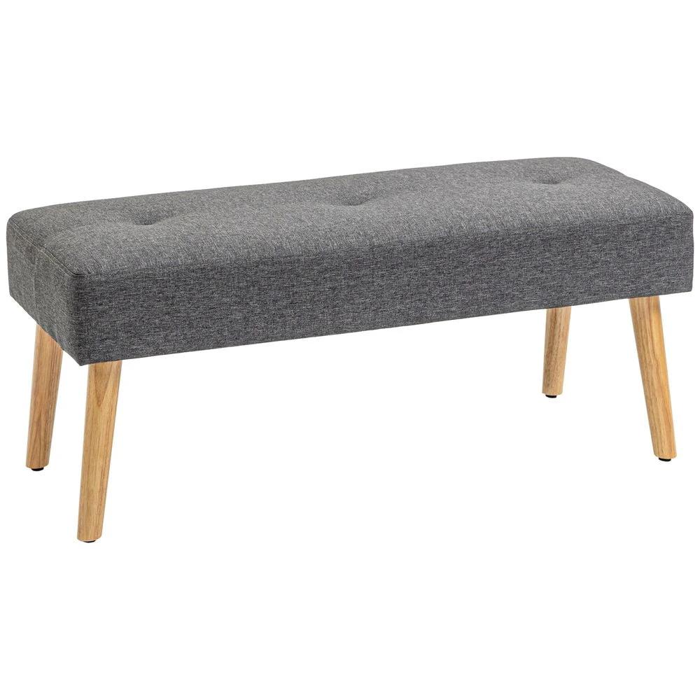 Upholstered Bed End Bench Ottoman Tufted Linen Entryway Living Room by HOMCOM