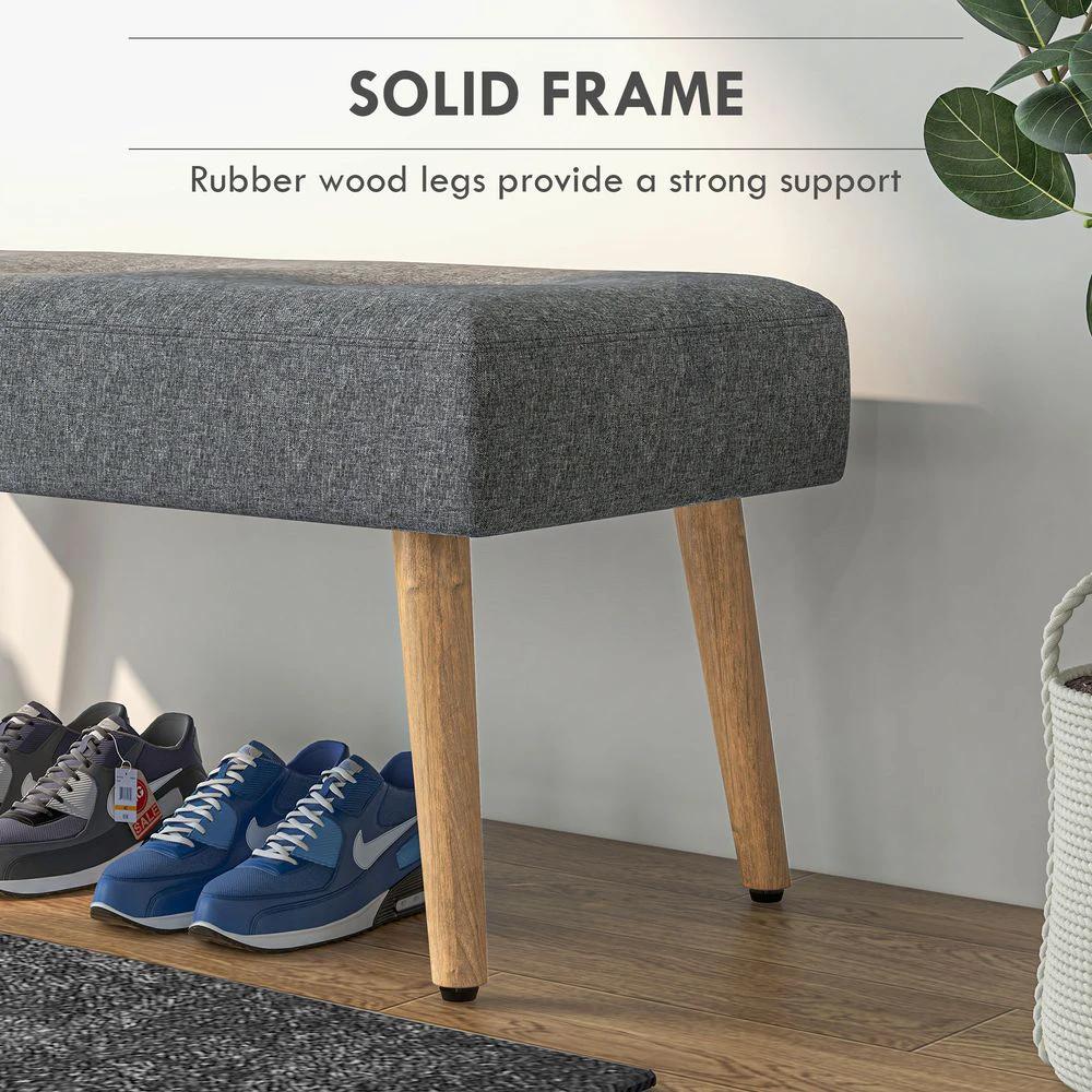 Upholstered Bed End Bench Ottoman Tufted Linen Entryway Living Room by HOMCOM