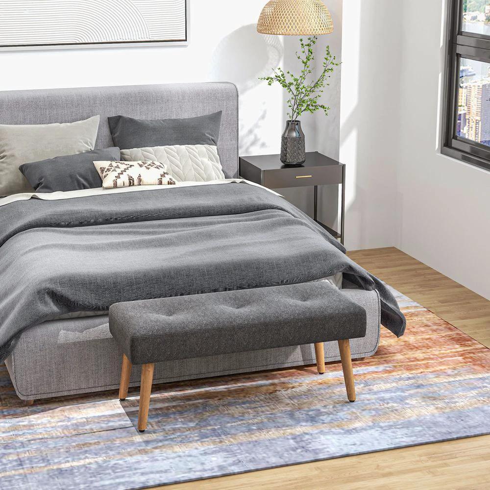 Upholstered Bed End Bench Ottoman Tufted Linen Entryway Living Room by HOMCOM