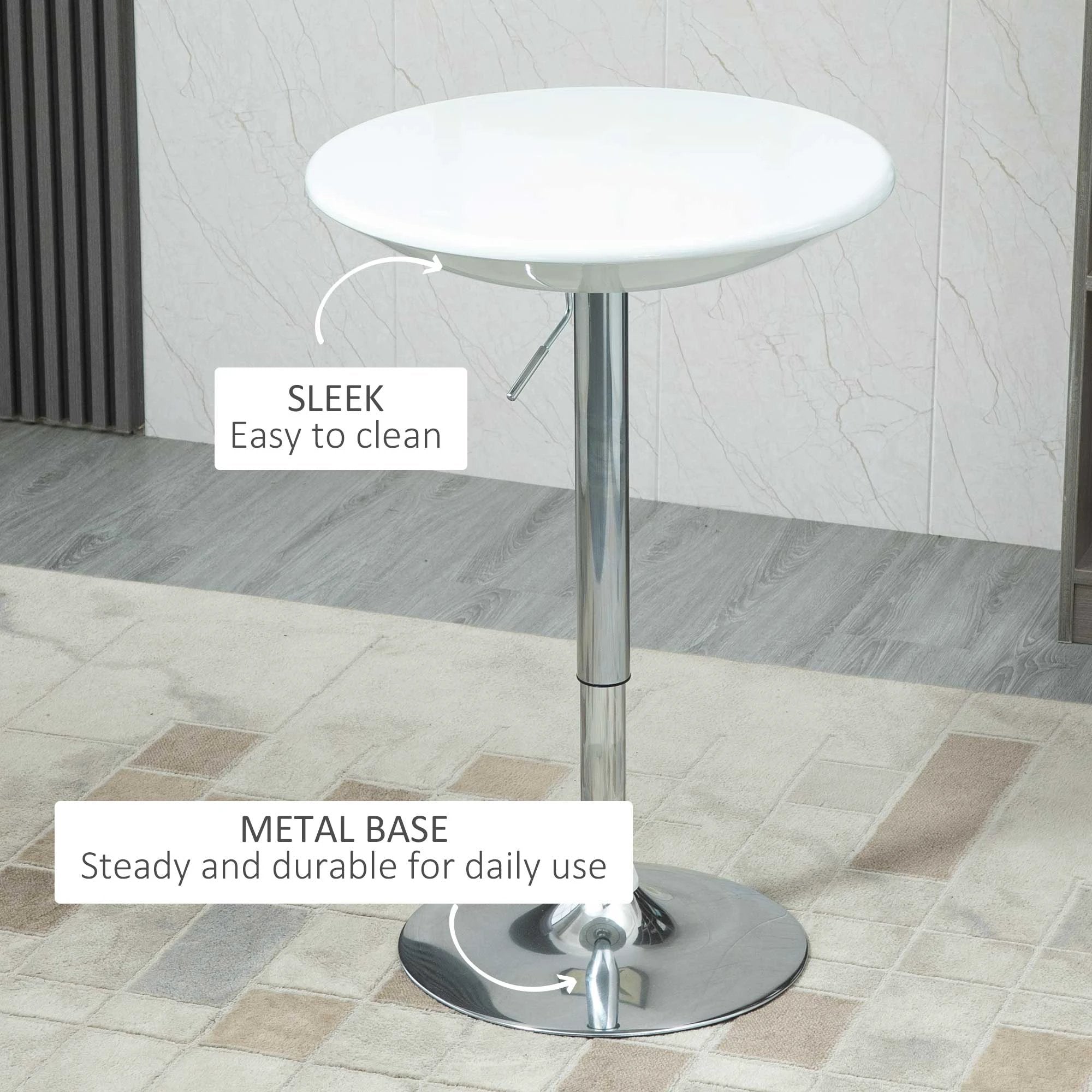 Painted Top Bistro Pub Table Adjustable Swivel Counter Home White by HOMCOM