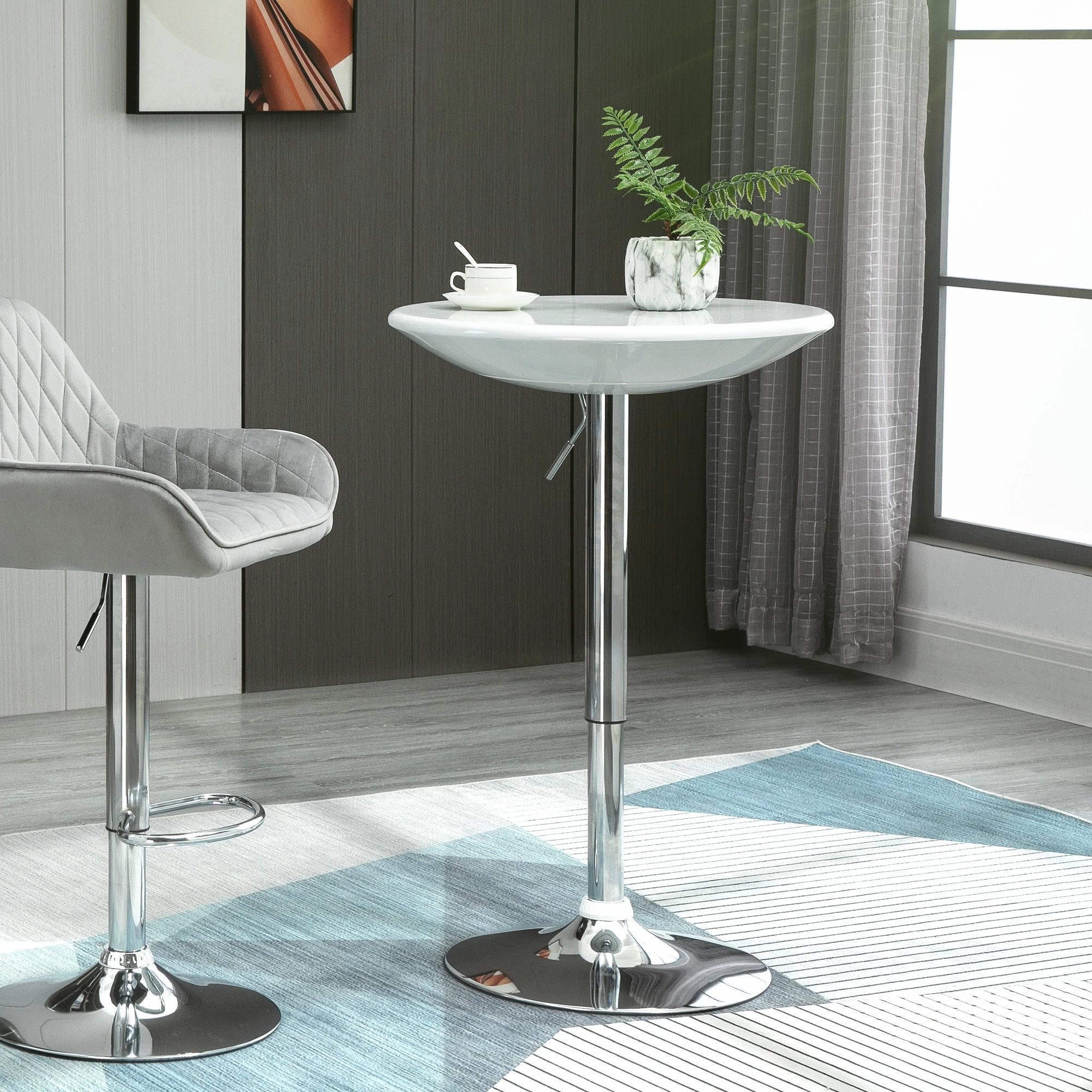 HOMCOM Painted Top Bistro Pub Table Adjustable Swivel Counter Home White - Bistro Sets