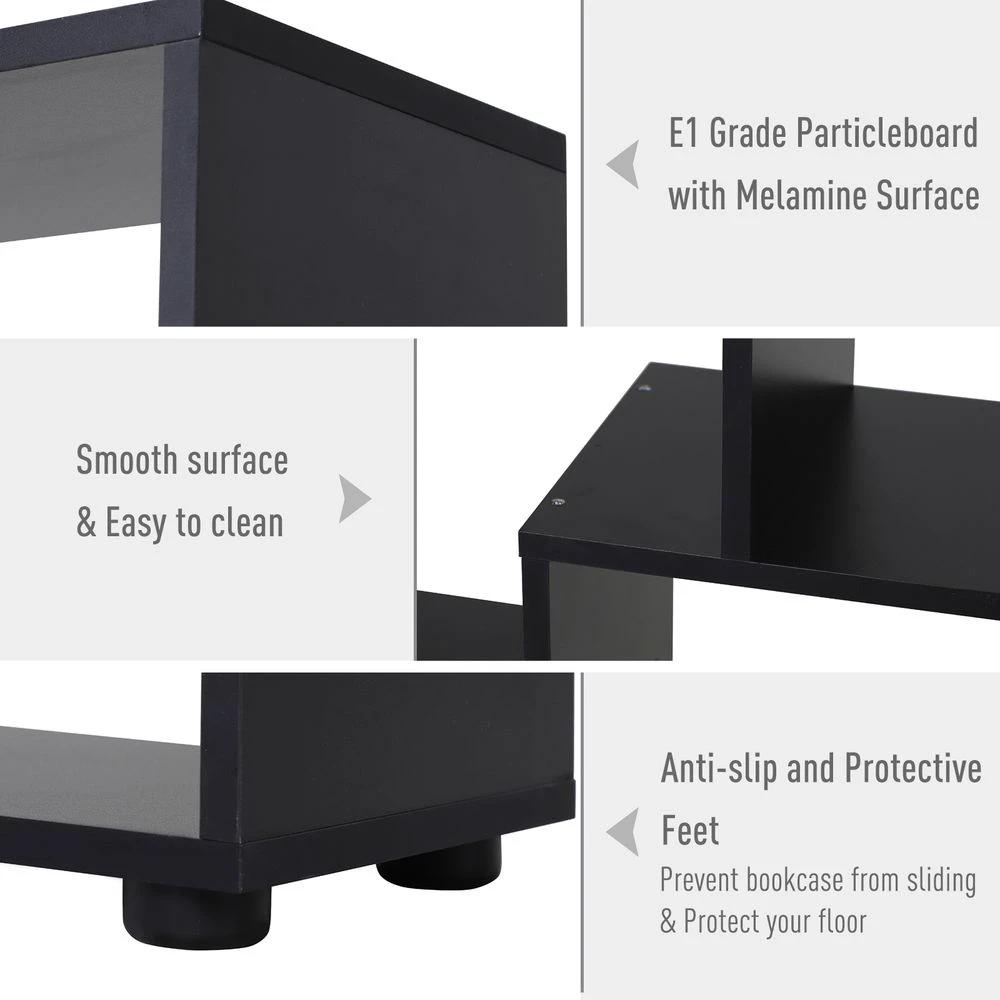 178cm 8-Shelf Bookcase w/ Melamine Surface Foot Pads Black Multipurpose 8-Grid Homcom by HOMCOM