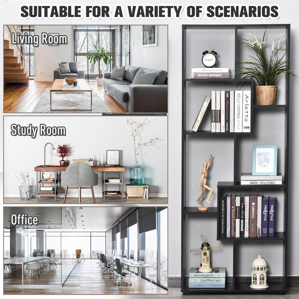 178cm 8-Shelf Bookcase w/ Melamine Surface Foot Pads Black Multipurpose 8-Grid Homcom by HOMCOM