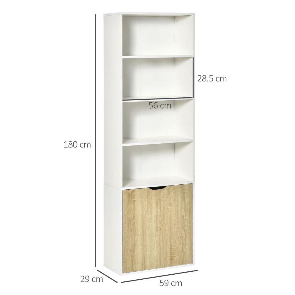2 Door 4 Shelves Tall Bookcase Cupboard Display Unit Homcom White and Oak by HOMCOM