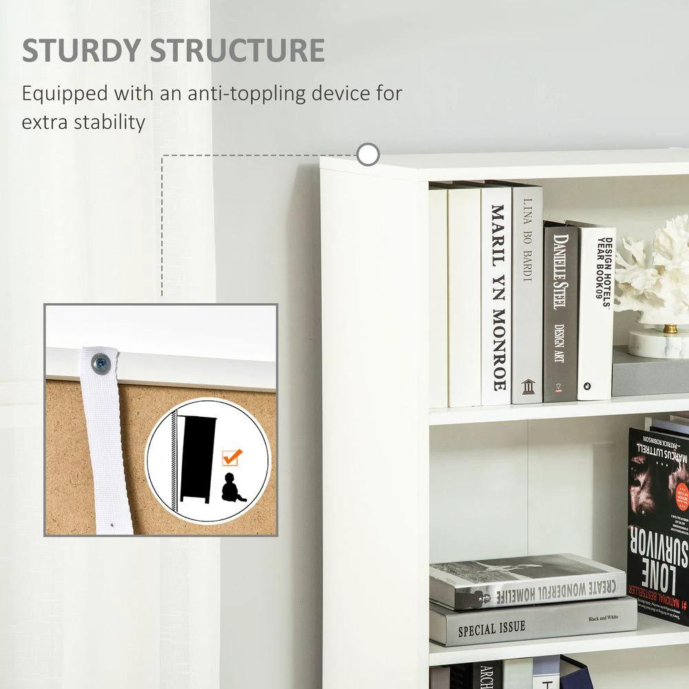 2 Door 4 Shelves Tall Bookcase Cupboard Display Unit Homcom White and Oak by HOMCOM