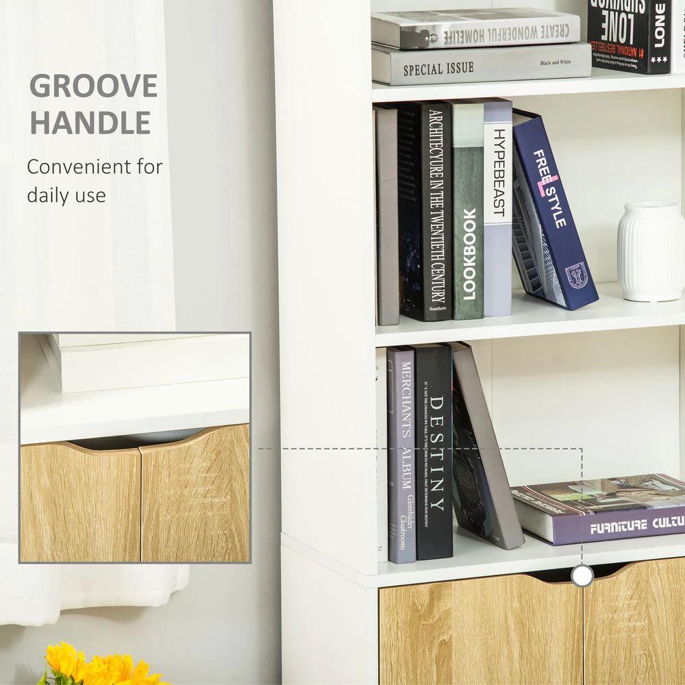 2 Door 4 Shelves Tall Bookcase Cupboard Display Unit Homcom White and Oak by HOMCOM
