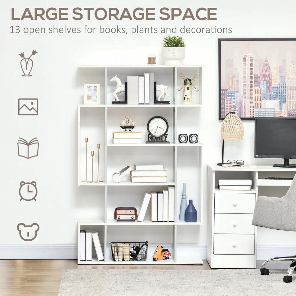 5-Tier Bookshelf, Modern Bookcase with 13 Open Shelves, White by HOMCOM