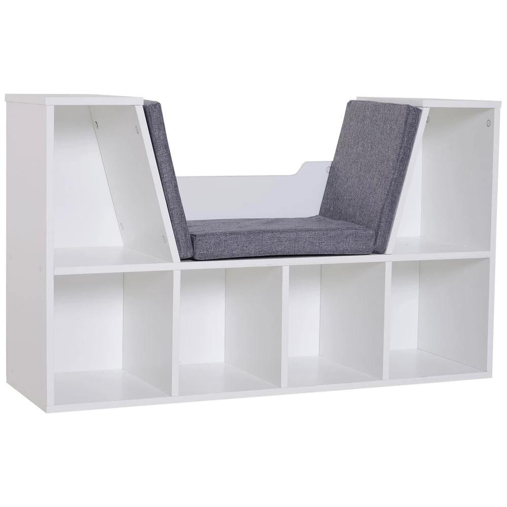 Bookcase Storage W/Particle Board Sponge Linen, 102W x 30D x 61Hcm-White/Grey by HOMCOM