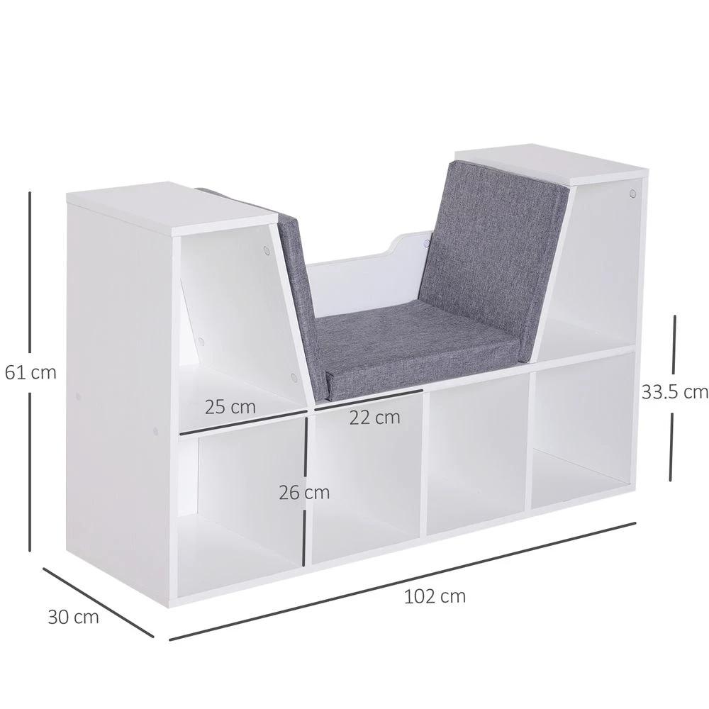 Bookcase Storage W/Particle Board Sponge Linen, 102W x 30D x 61Hcm-White/Grey by HOMCOM