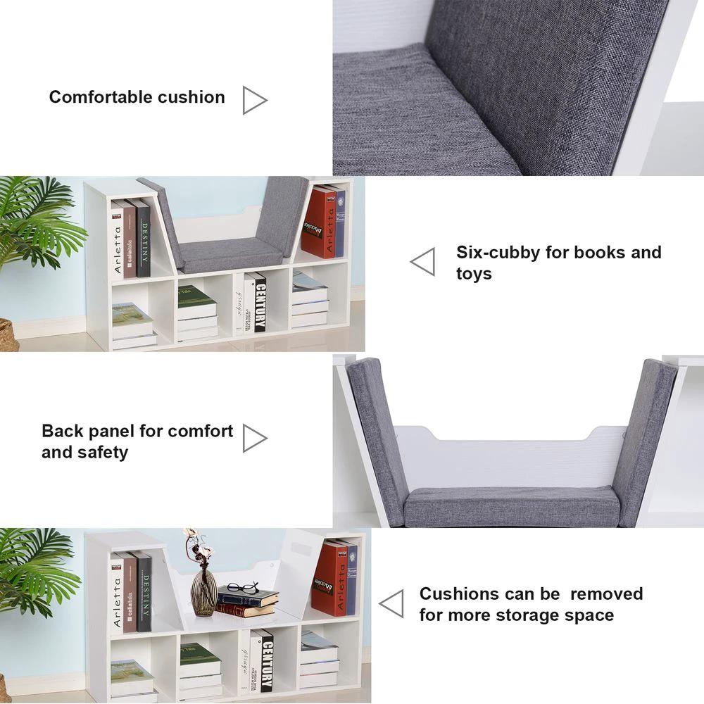 Bookcase Storage W/Particle Board Sponge Linen, 102W x 30D x 61Hcm-White/Grey by HOMCOM