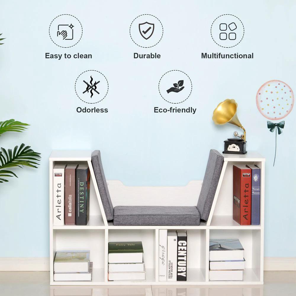 Bookcase Storage W/Particle Board Sponge Linen, 102W x 30D x 61Hcm-White/Grey by HOMCOM