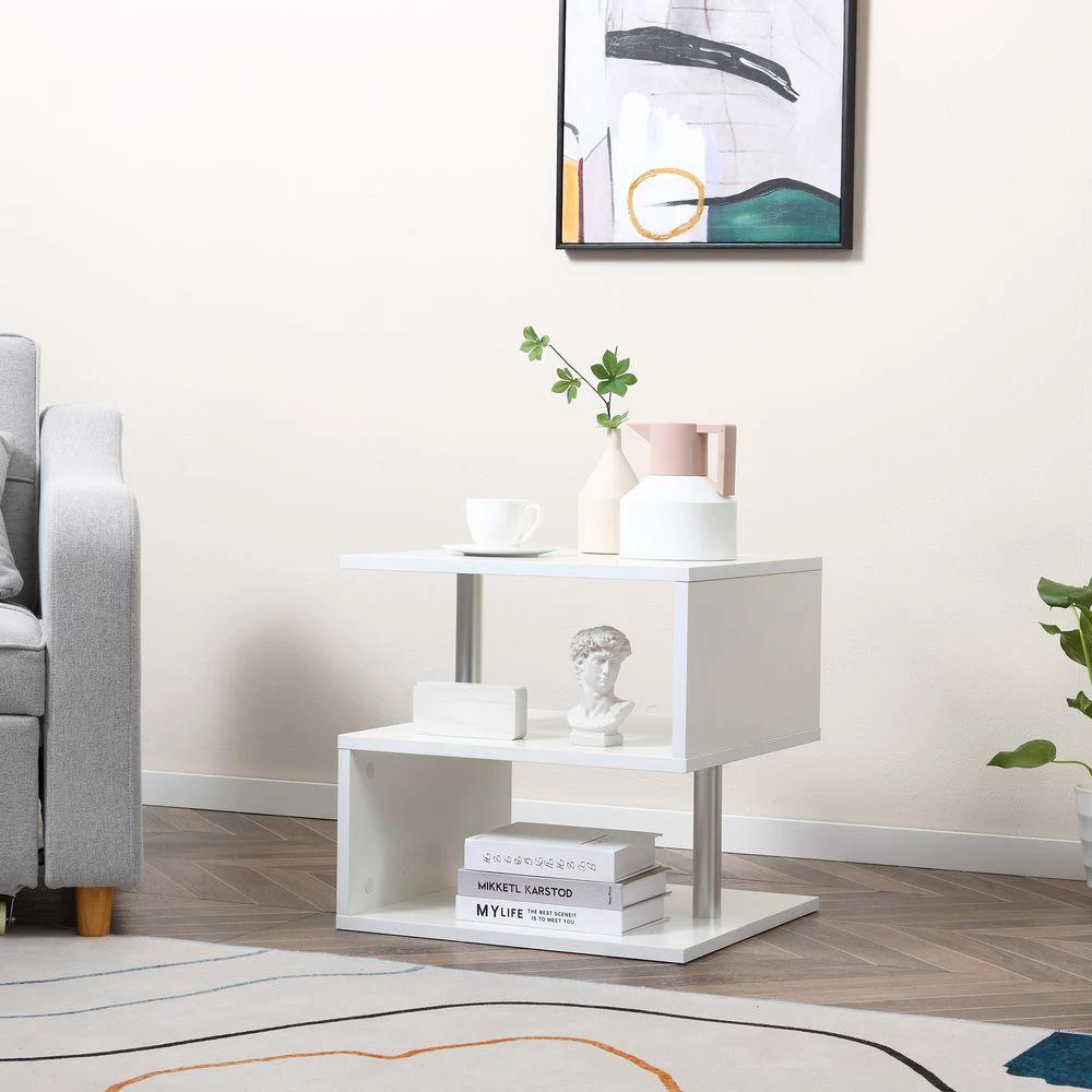 Side Table 2 Tier Storage Shef Organizer Bookcase End Desk Stand Display White by HOMCOM