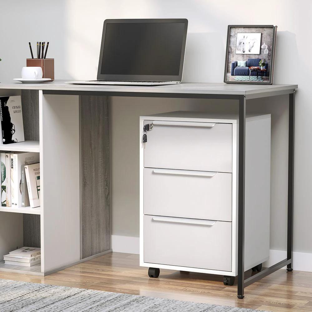 HOMCOM 3-Drawer Homcom Locking File Cabinet Mobile Chest of Drawers Side Table Wheels - Uncategorized Chest of Drawers