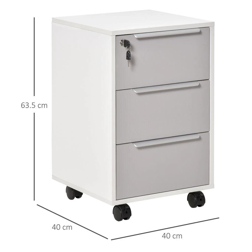 HOMCOM 3-Drawer Homcom Locking File Cabinet Mobile Chest of Drawers Side Table Wheels - Uncategorized Chest of Drawers
