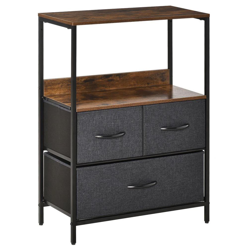 HOMCOM 3 Drawer Storage Chest Unit Home w/ Shelves Home Living Bedroom Black Homcom - Chest of Drawers