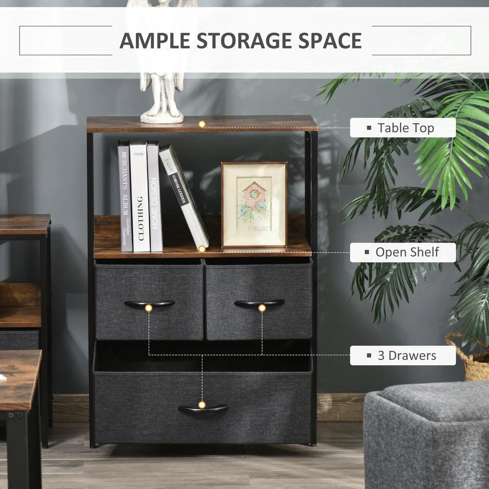 3 Drawer Storage Chest Unit Home w/ Shelves Home Living Bedroom Black Homcom by HOMCOM