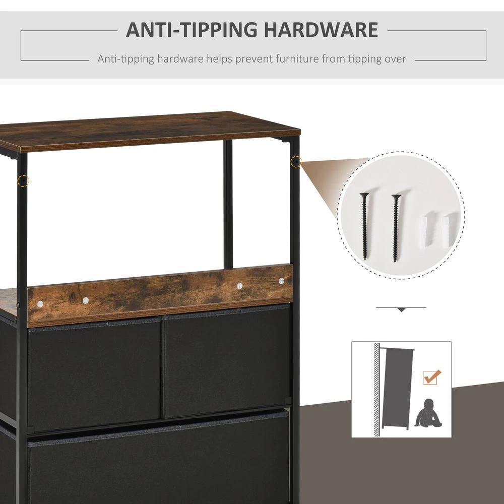 3 Drawer Storage Chest Unit Home w/ Shelves Home Living Bedroom Black Homcom by HOMCOM