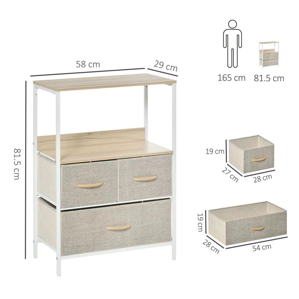 3 Drawer Storage Chest Unit Home w/ Shelves Home Living Bedroom White HOMCOM by HOMCOM