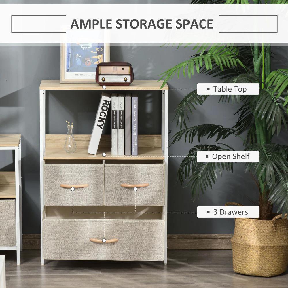 3 Drawer Storage Chest Unit Home w/ Shelves Home Living Bedroom White HOMCOM by HOMCOM