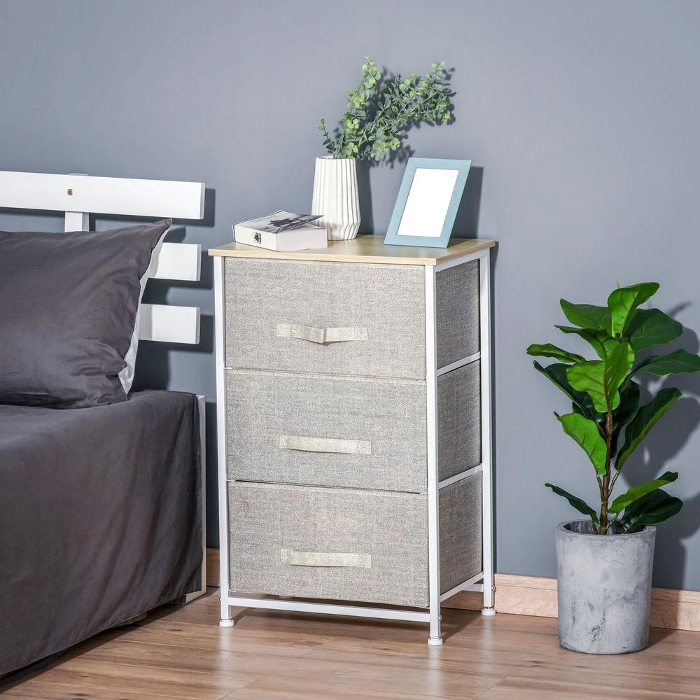HOMCOM 3-Tier Homcom Linen Drawer Cabinet Organizer Adjustable White, Oak and Light Grey - Uncategorized Chest of Drawers