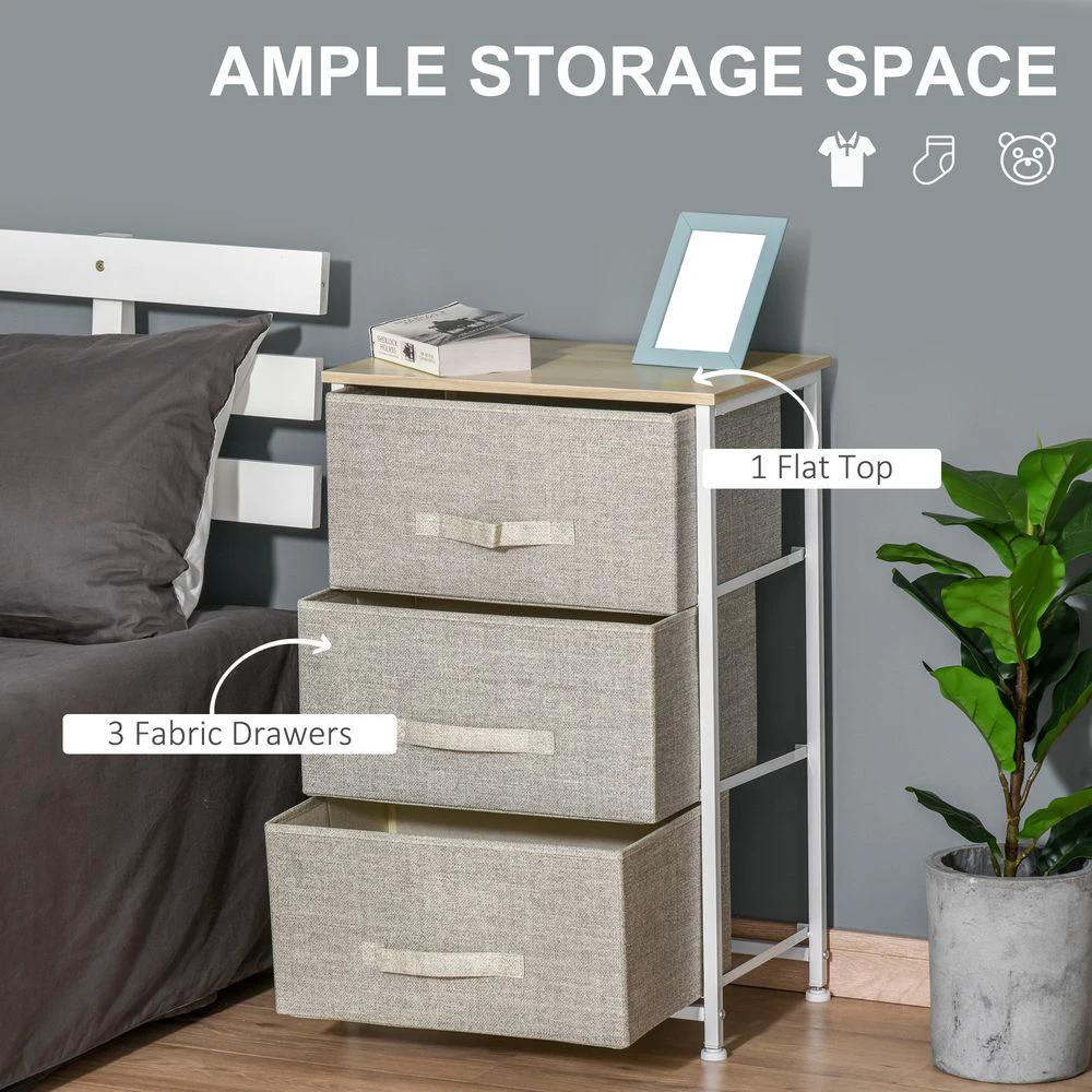 HOMCOM 3-Tier Homcom Linen Drawer Cabinet Organizer Adjustable White, Oak and Light Grey - Uncategorized Chest of Drawers