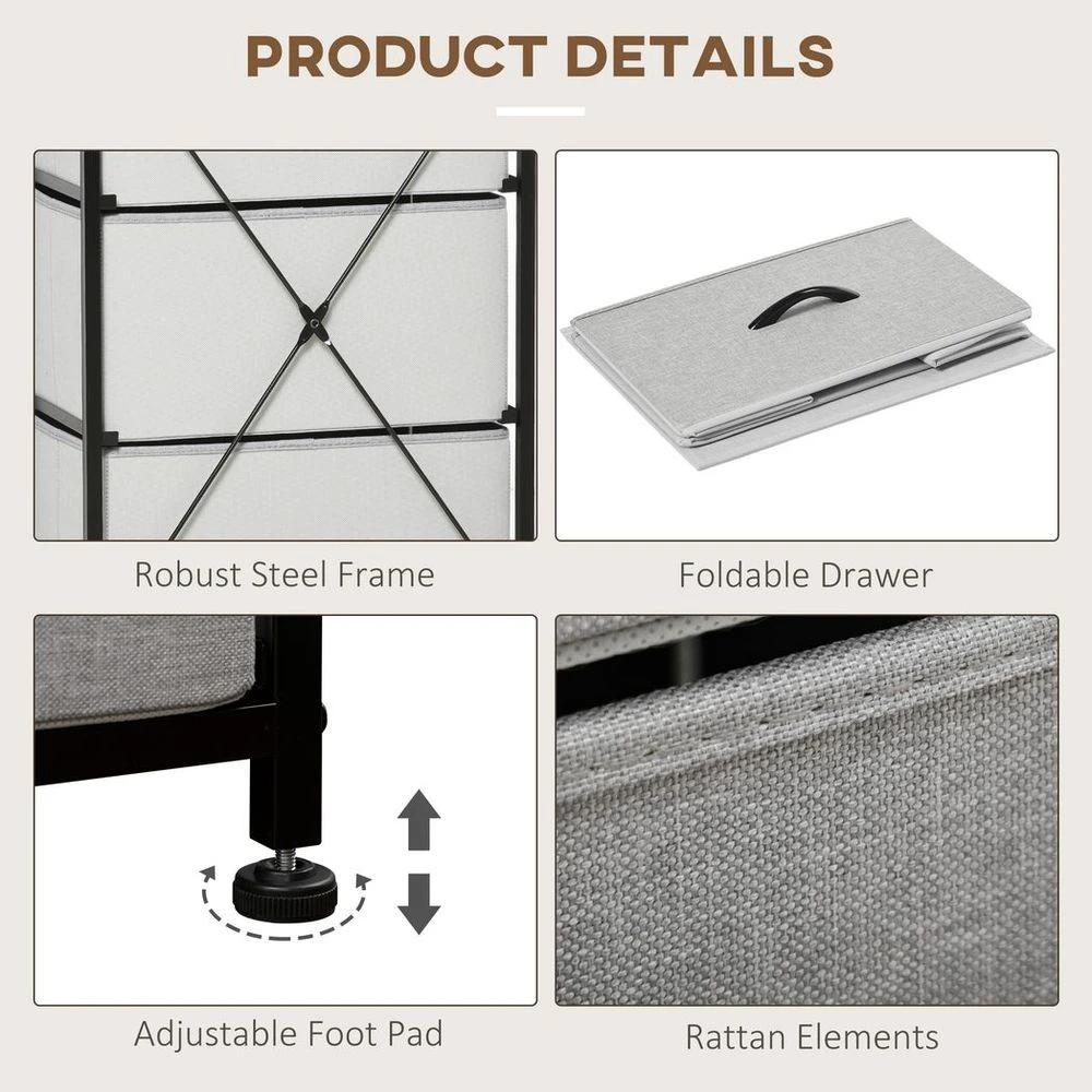 HOMCOM 5 Drawer Fabric Chest of Drawers w/ Wooden Top for Closet Hallway Grey - Uncategorized Chest of Drawers