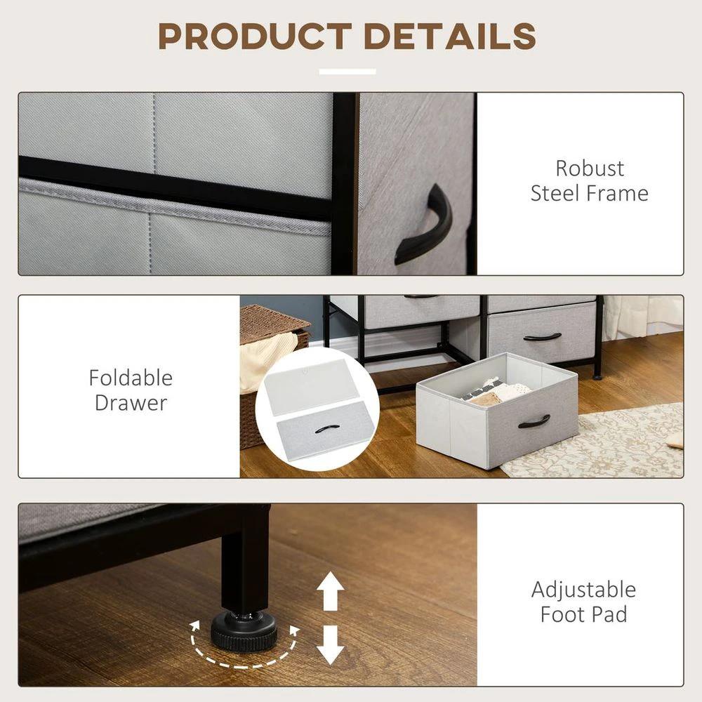HOMCOM 6 Drawer Fabric Chest of Drawers w/ Wooden Top for Closet Hallway Grey - Uncategorized Chest of Drawers