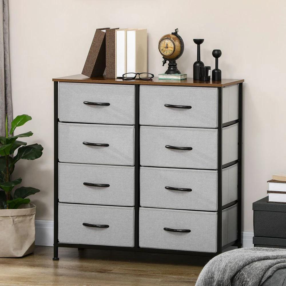 8 Drawer Fabric Chest of Drawers w/ Wooden Top for Closet Hallway Grey by HOMCOM