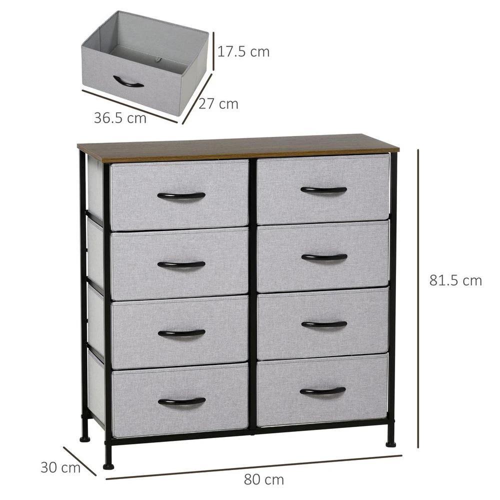 8 Drawer Fabric Chest of Drawers w/ Wooden Top for Closet Hallway Grey by HOMCOM