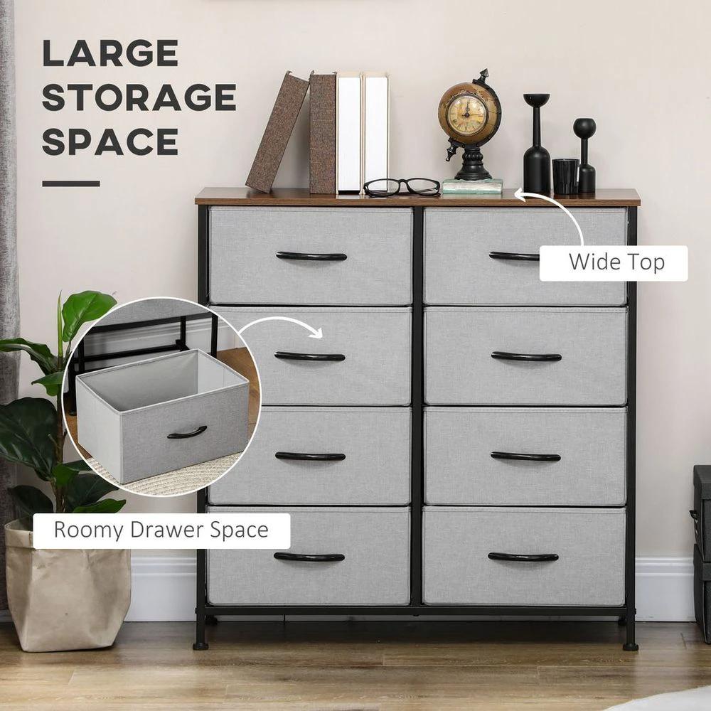 8 Drawer Fabric Chest of Drawers w/ Wooden Top for Closet Hallway Grey by HOMCOM