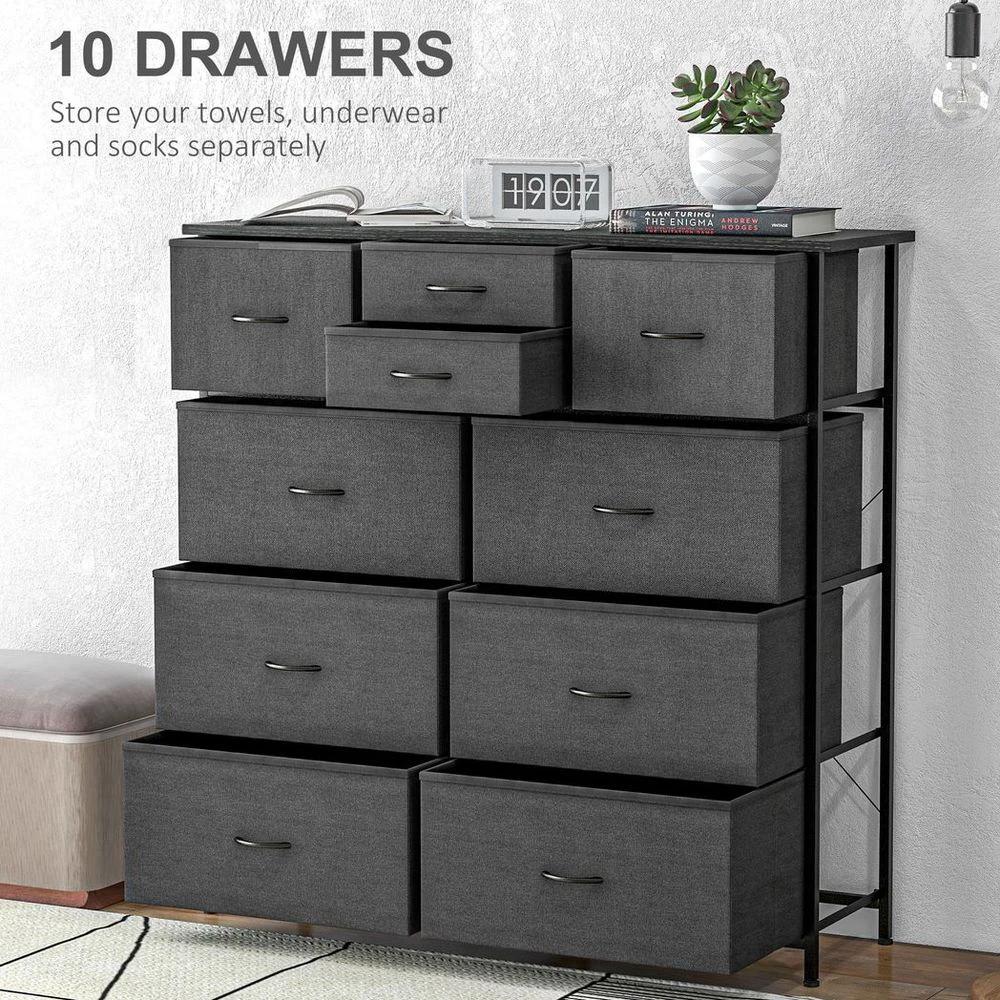 Bedroom Chest of Drawers Fabric Dresser w/ Foldable Drawers Black Homcom by HOMCOM