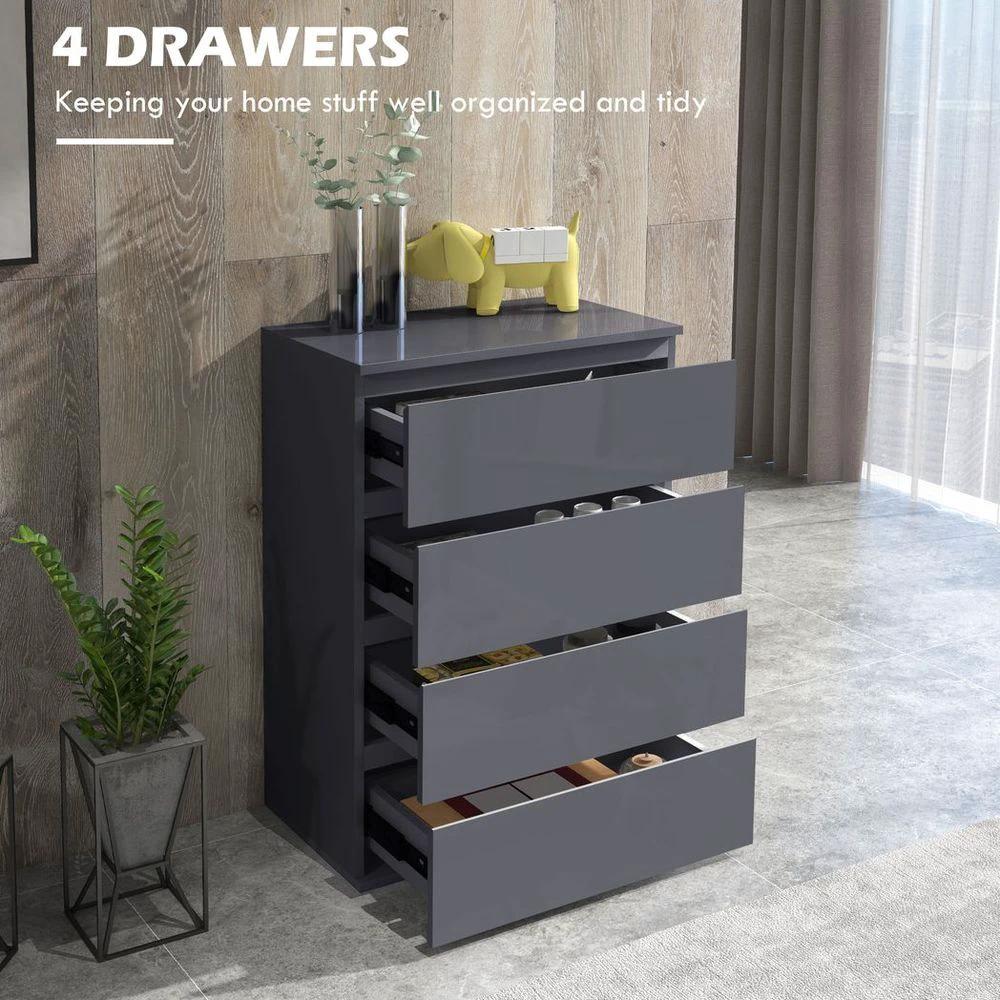 Bedroom Chest of Drawers, High Gloss 4 Drawers Dresser, Drawer Unit by HOMCOM