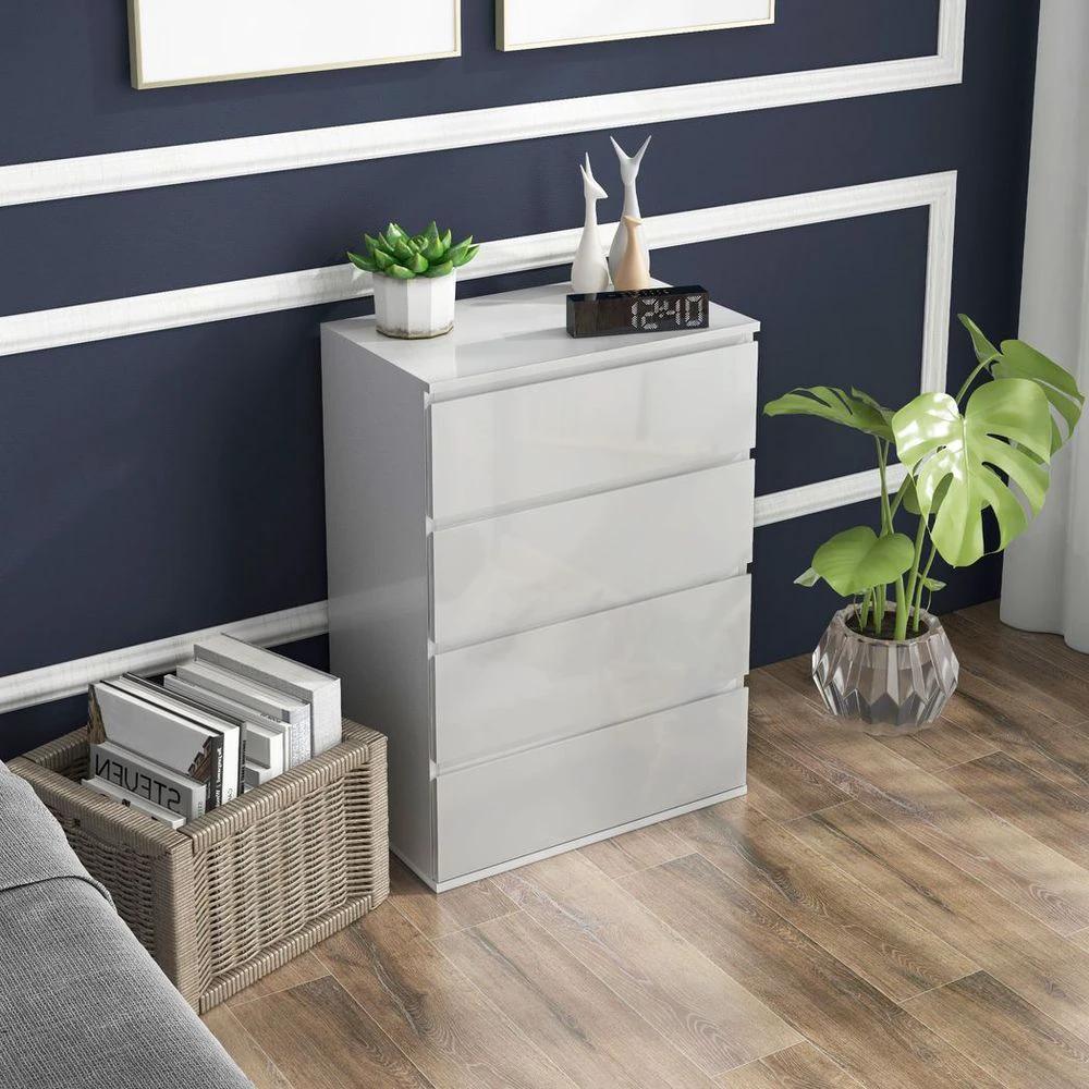 Bedroom Chest of Drawers, High Gloss 4 Drawers Dresser, Drawer Unit by HOMCOM