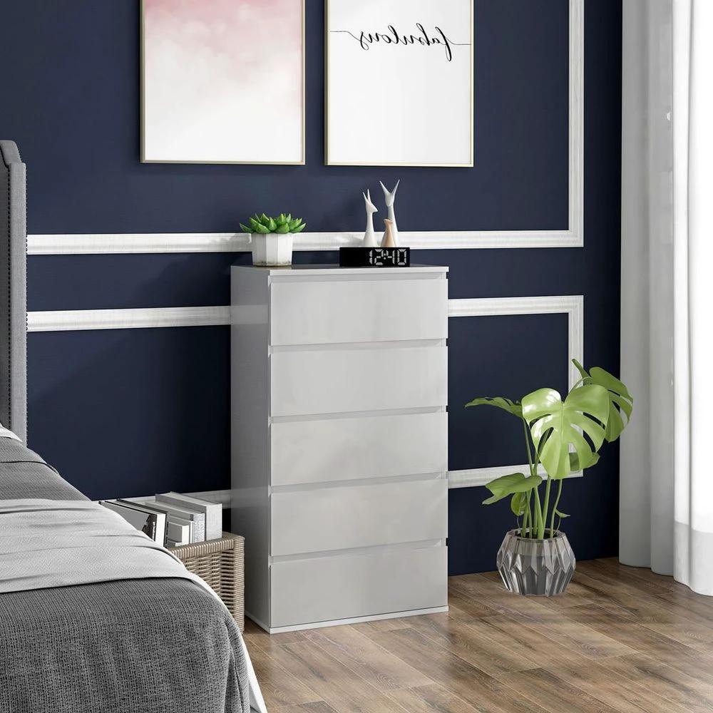 HOMCOM Bedroom Chest of Drawers, High Gloss 5 Drawers Dresser, Drawer Unit - Uncategorized Chest of Drawers