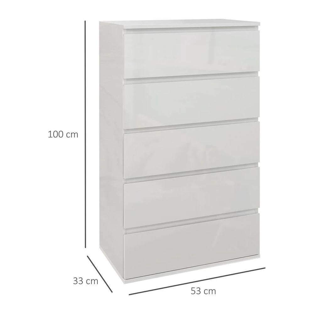 HOMCOM Bedroom Chest of Drawers, High Gloss 5 Drawers Dresser, Drawer Unit - Uncategorized Chest of Drawers