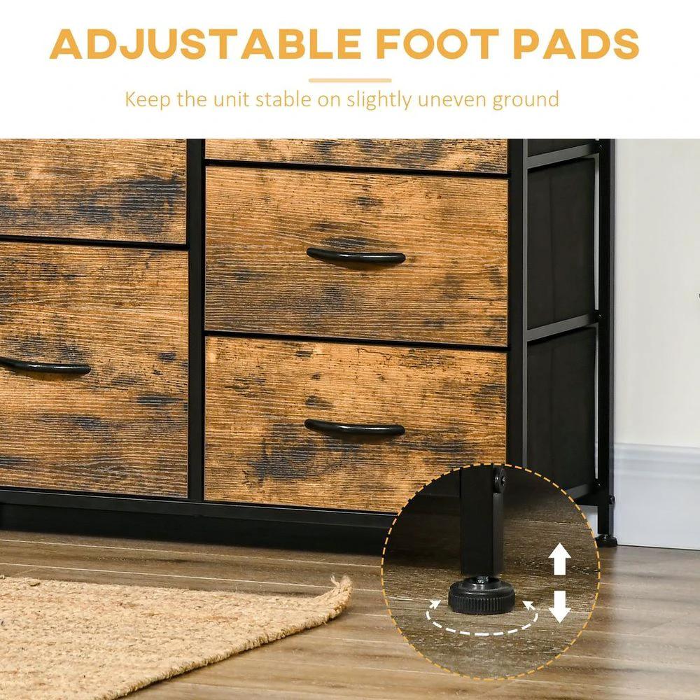 HOMCOM Bedroom Chest of Drawers with 5 Fabric Drawers, Open Shelf, Rustic Brown Homcom - Chest of Drawers