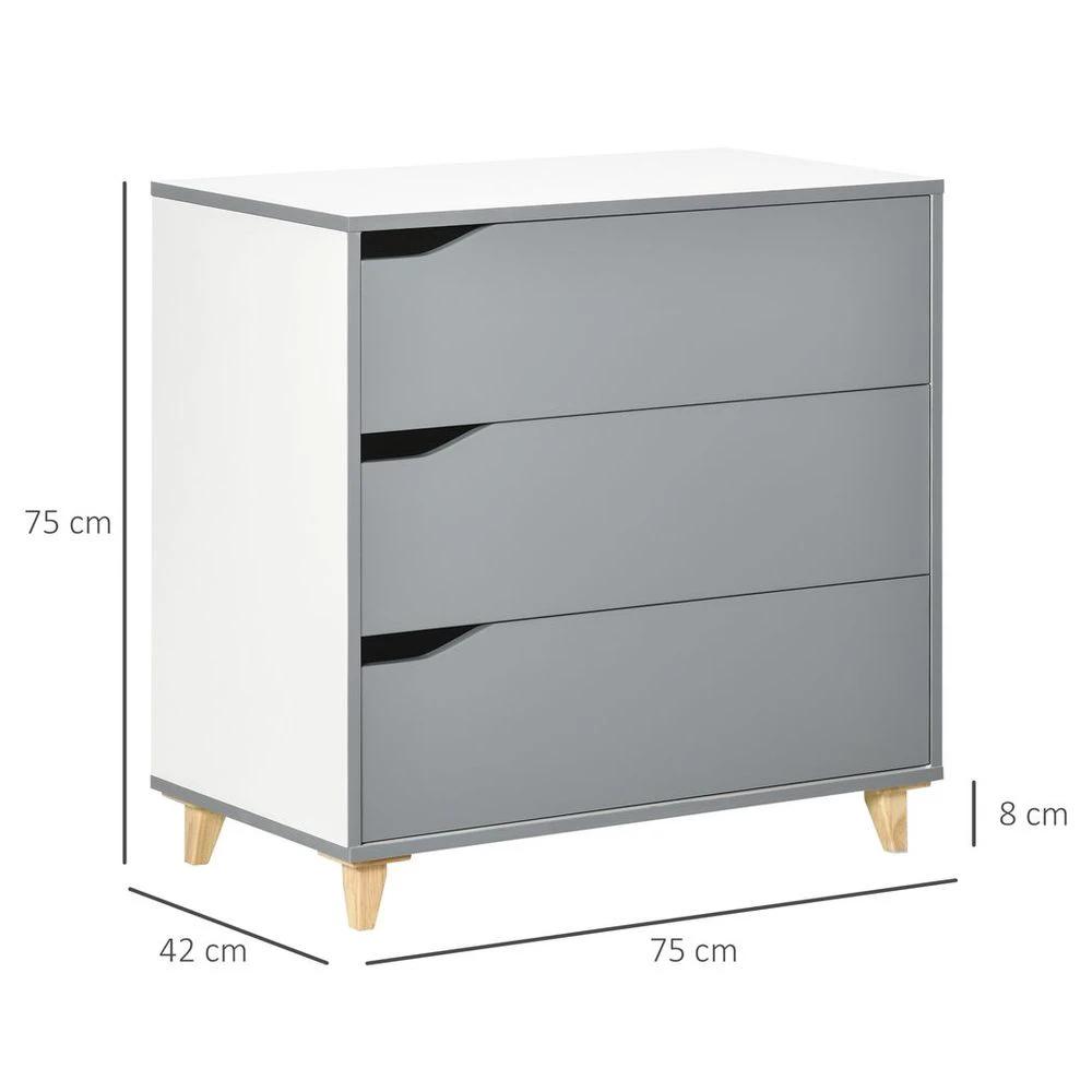 Chest of Drawers 3-Drawer Dresser Storage Cabinet with Solid Wood Legs Grey by HOMCOM